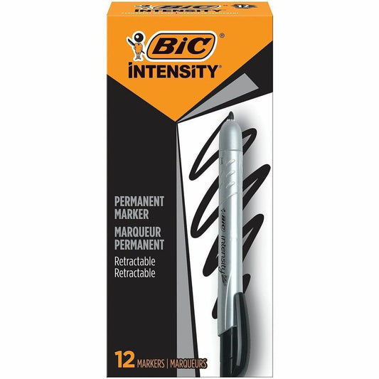 BIC Mark-it Retractable Permanent Markers - Retractable - Black Ink - 12 / Dozen