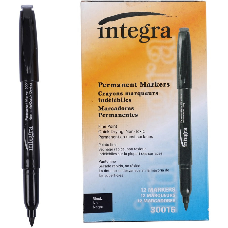 Integra Permanent Fine Point Markers - Black Ink - 12 / Dozen