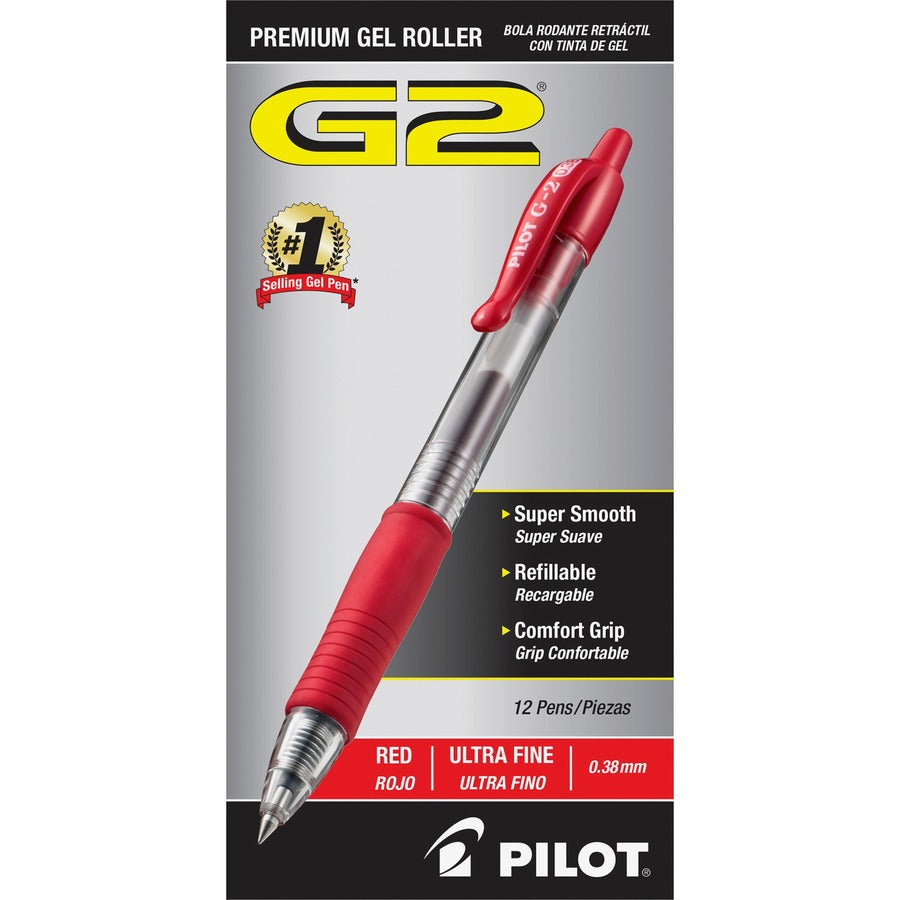 G2 Premium Gel Ink Retractable Pens - Refillable - Retractable - Red Ink - Gel-based - Clear Barrel - 12 / Dozen