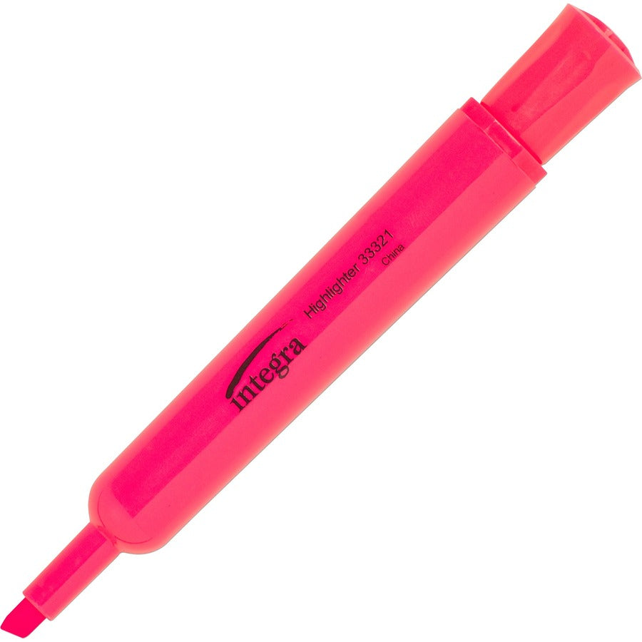Integra Chisel Desk Liquid Highlighters - Fluorescent Pink Ink - 12 / Dozen
