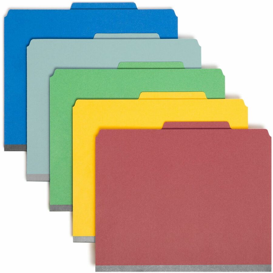 Smead SafeSHIELD 2/5 Tab Cut Letter Recycled Classification Folder - 8 1/2" x 11" - 2" Expansion - 2 x 2S Fastener - 2" Fastener Capacity - Top Tab Location - Right of Center Tab Position - 2 Divider - 25 pt. - Pressboard - Blue, Dark Blue, Green, Red...