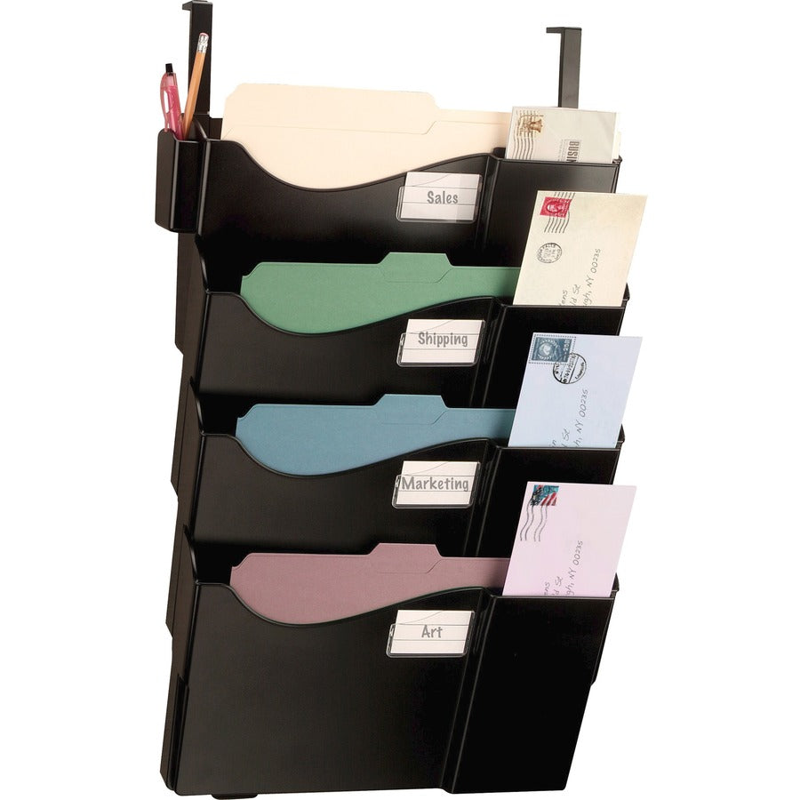 Officemate Grande Central Filing System - 4 Pocket(s) - 27.50" Height x 16.63" Width x 5" Depth - Wall Mountable - Black - 1 Pack