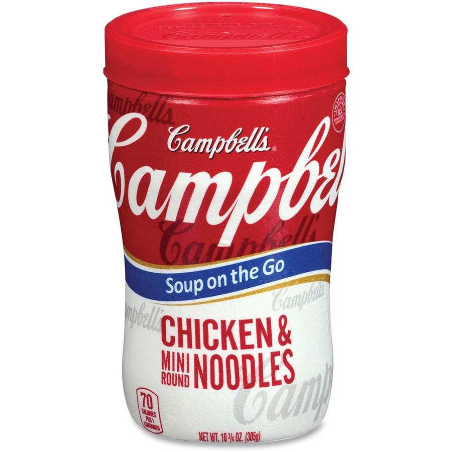 Campbell's Soup on the Go Chicken & Mini Round Noodles - Microwavable - Chicken Noodle - 10.75 oz - 8 / Carton