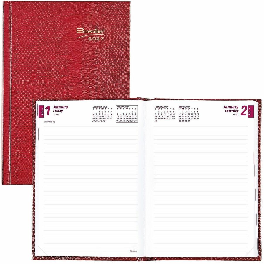 Brownline Daily Planner - Daily - 1 Year - January 2027 to December 2027 - 1 Day Single Page Layout - 5 3/4" x 8 1/4" Sheet Size - Desktop - Red Cover - 1 Each