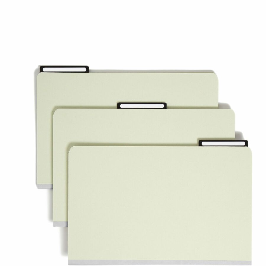 Smead 1/3 Tab Cut Legal Top Tab File Folder - 8 1/2" x 14" - 1" Expansion - Top Tab Location - Assorted Tab Position - 25 pt. - Pressboard, Metal - Gray, Green - Heavyweight, Wear Resistant - 100% Recycled - 25 / Box