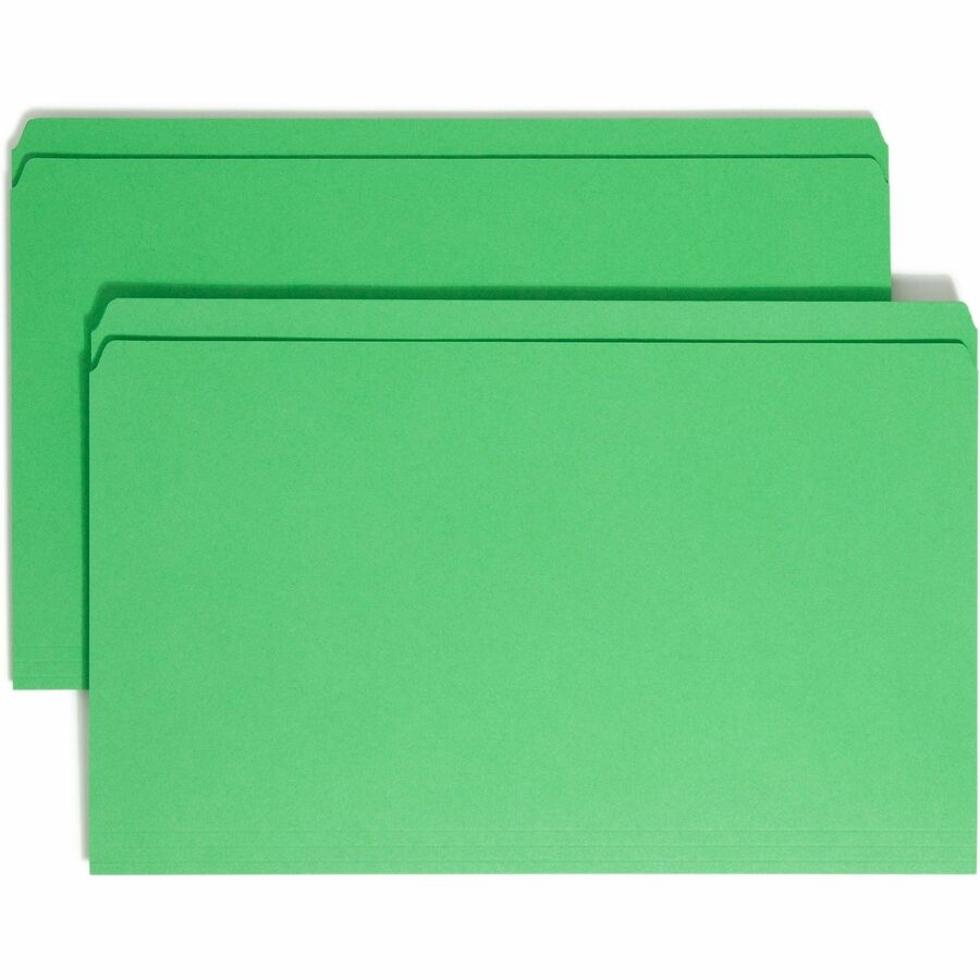Smead Colored Straight Tab Cut Legal Top Tab File Folder - 8 1/2" x 14" - 11 pt. - 2 Plys - Green - Reinforced - 10% Recycled - 100 / Box