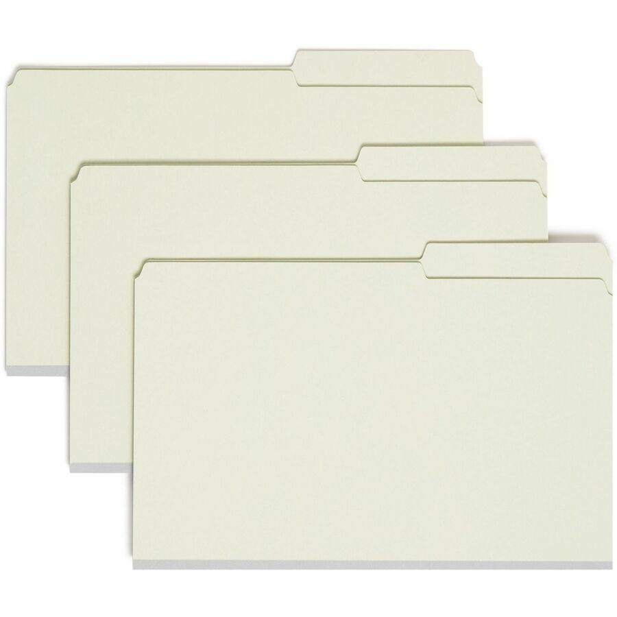 Smead 2/5 Tab Cut Legal Fastener Folder - 8 1/2" x 14" - 2" Expansion - 2 x 2S Fastener - Top Tab Location - Right Tab Position - 25 pt. - Pressboard - Gray, Green - 60% Recycled - 25 / Box