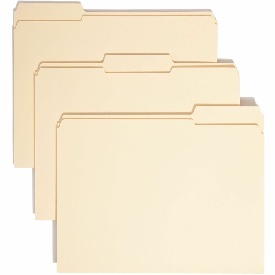 Smead 1/3 Tab Cut Letter Recycled Top Tab File Folder - 8 1/2" x 11" - Top Tab Location - Assorted Tab Position - 11 pt. - 2 Plys - Manila - Acid-free, Reinforced Tab - 100% Recycled - 100 / Box