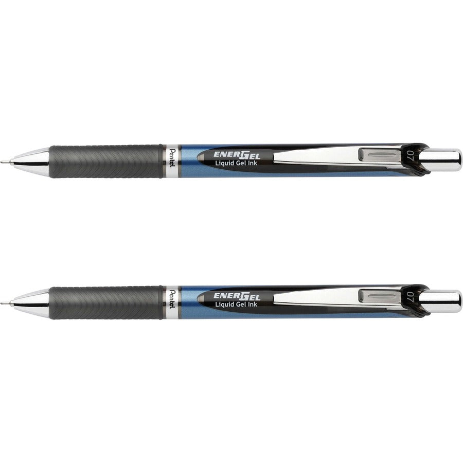 EnerGel EnerGel RTX Liquid Gel Pens - Refillable - Retractable - Black Ink - Gel-based - Blue Barrel - Stainless Steel Tip - 2 / Pack