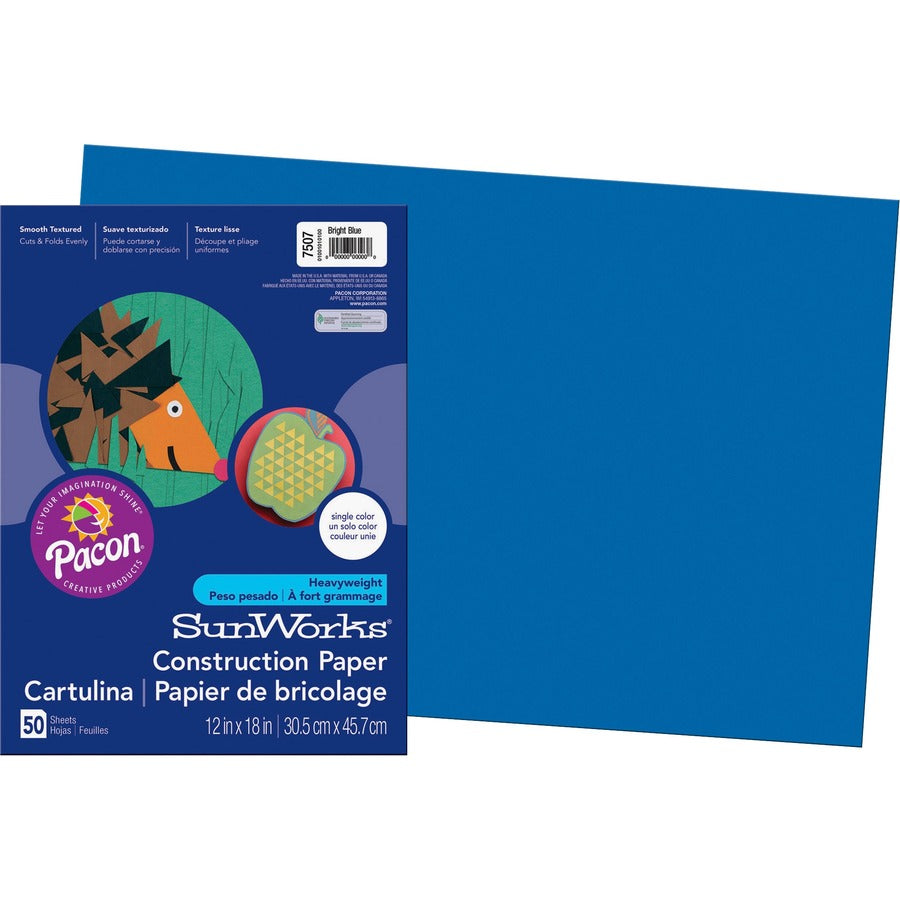 SunWorks Construction Paper - Multipurpose - 18" Width x 12" Length - Brite Blue - Paper - 50 / Pack