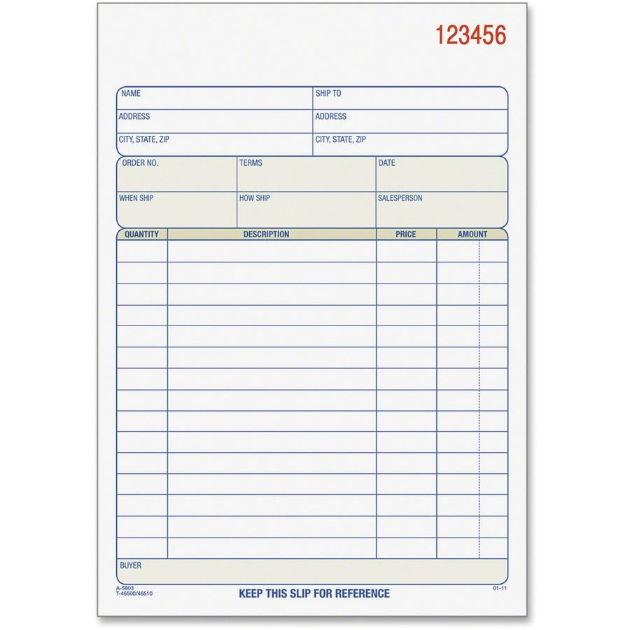 TOPS 3-part/15-item Sales Order Book - 50 Sheet(s) - 15 lb - 3 Part - Carbonless Copy - 7.94" x 5.56" Form Size - White, Canary, Pink - Blue Print Color - 1 Each