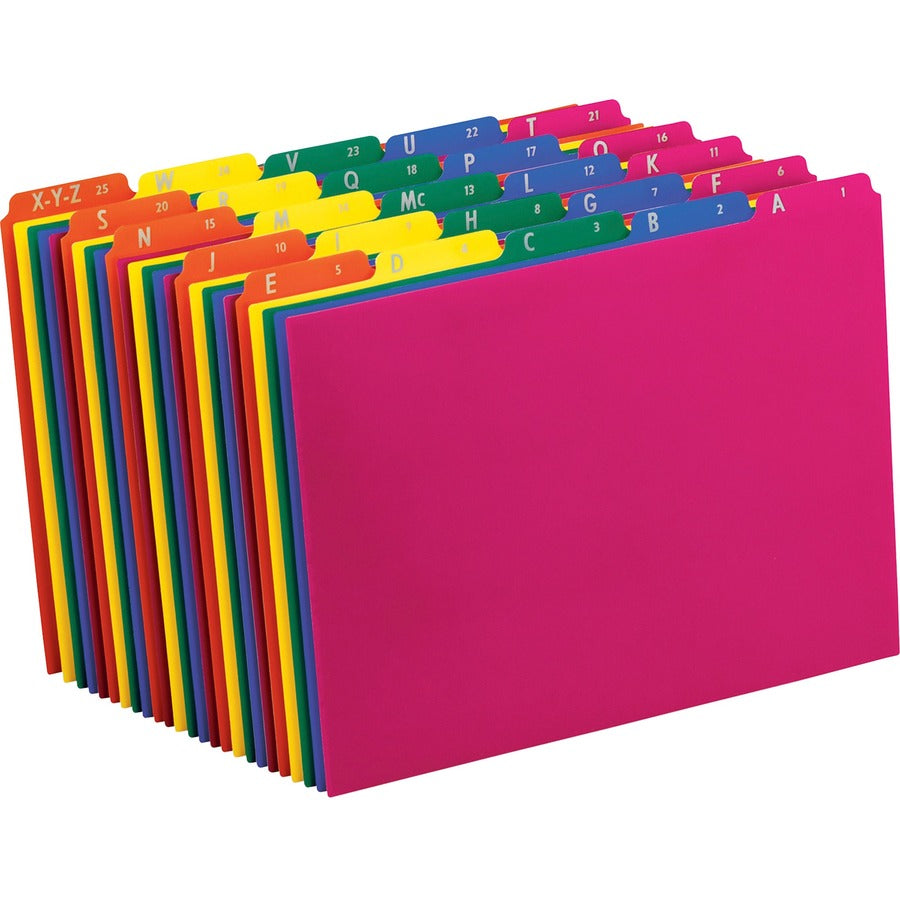 Pendaflex Top Tab Assorted A-Z File Guides - 5 Printed Tab(s) - Character - A-Z - 8.5" Divider Width x 11" Divider Length - Letter - Blue Polypropylene, Green, Yellow, Magenta, Strawberry Tab(s) - Wear Resistant, Tear Resistant, Moisture Resistant - 1 Set