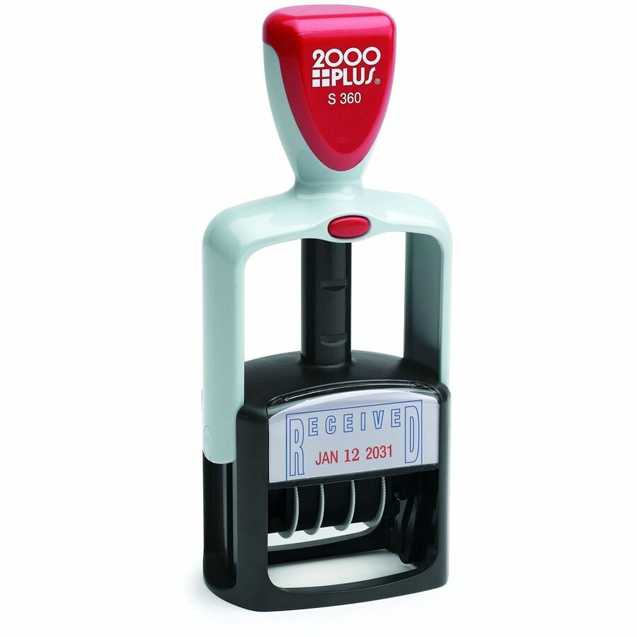Cosco 2000 Plus S360 RECEIVED Two-Color Dater - Message/Date Stamp - RECEIVED - 1" Impression Width - 4 Bands - Blue, Red - Plastic Plastic - 1 Each