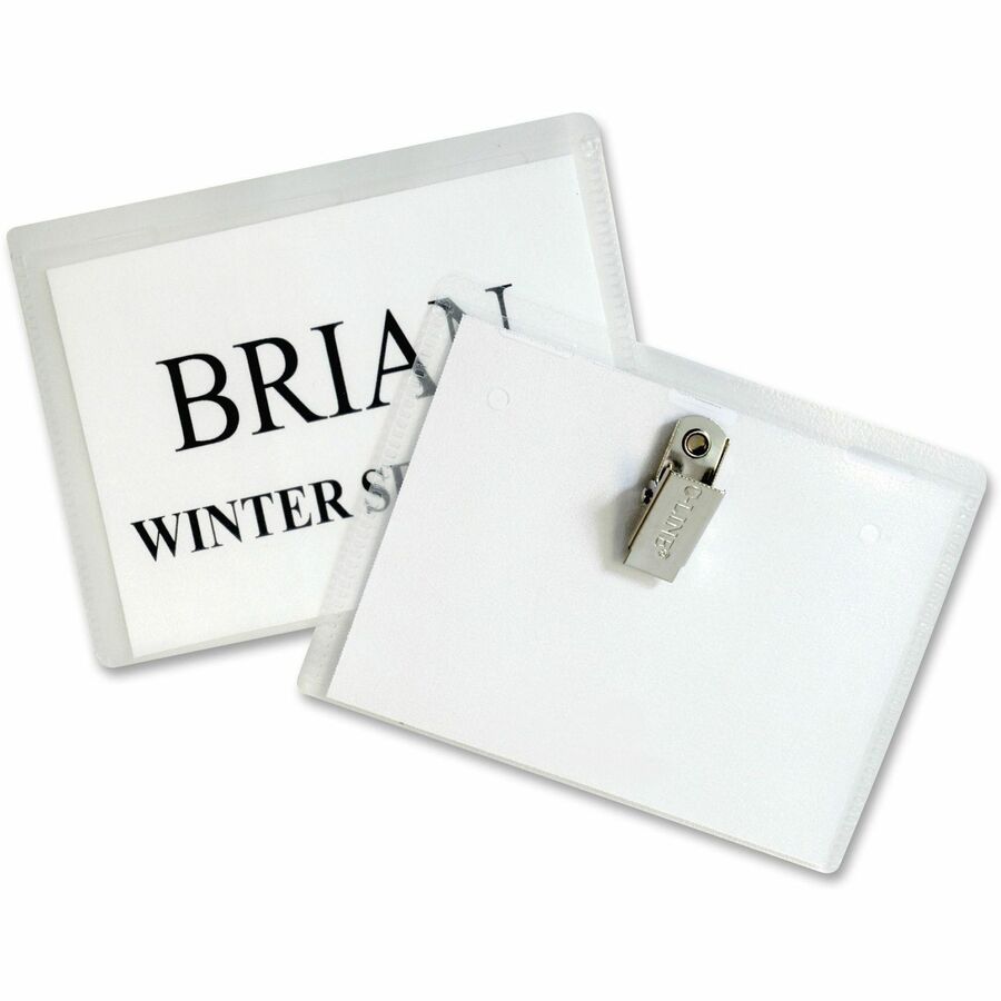 C-Line Laser/Inkjet Clip Style Badge Holder Kits - Support 4" x 3" Media - Paper, Polypropylene - White - 96 / Box