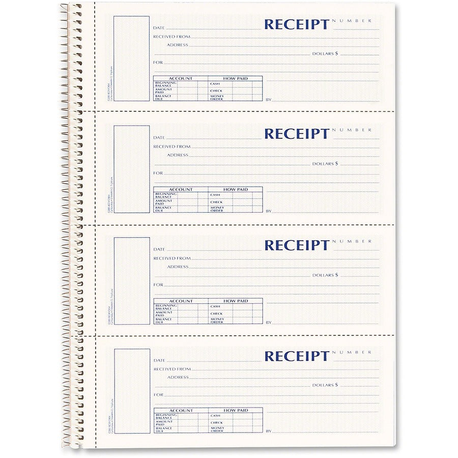 Rediform 3-part Wirebound Money Receipt Book - Wire Bound - 3 Part - Carbonless Copy - 2.75" x 7" Form Size - Pink, White - 1 Each