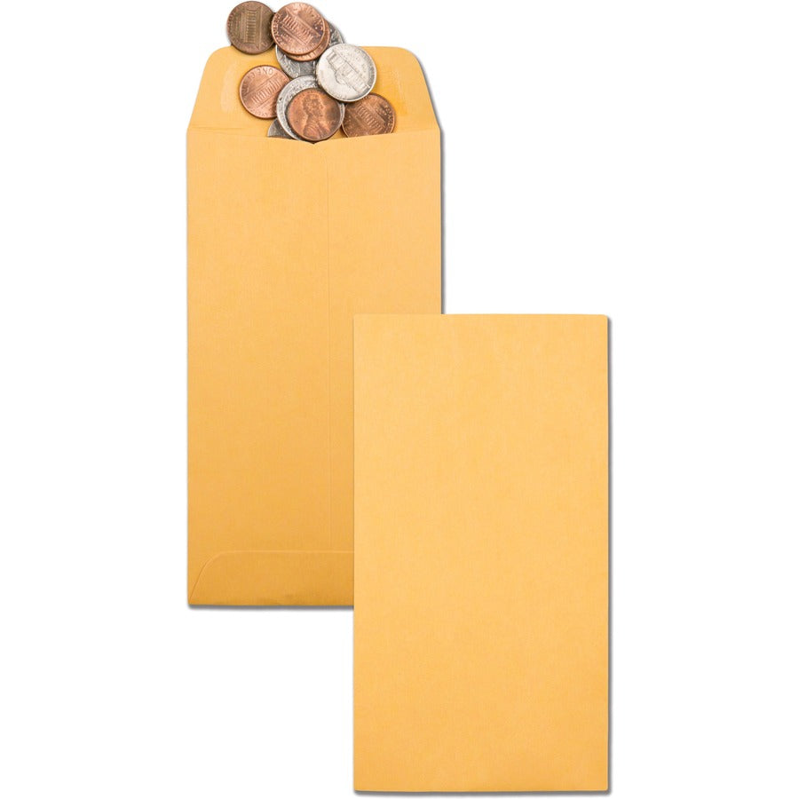 Quality Park No. 7 Coin and Small Parts Envelopes with Gummed Flap - Coin - #7 - 3 1/2" Width x 6 1/2" Length - 28 lb - Gummed - Brown Kraft - Kraft - 500 / Box