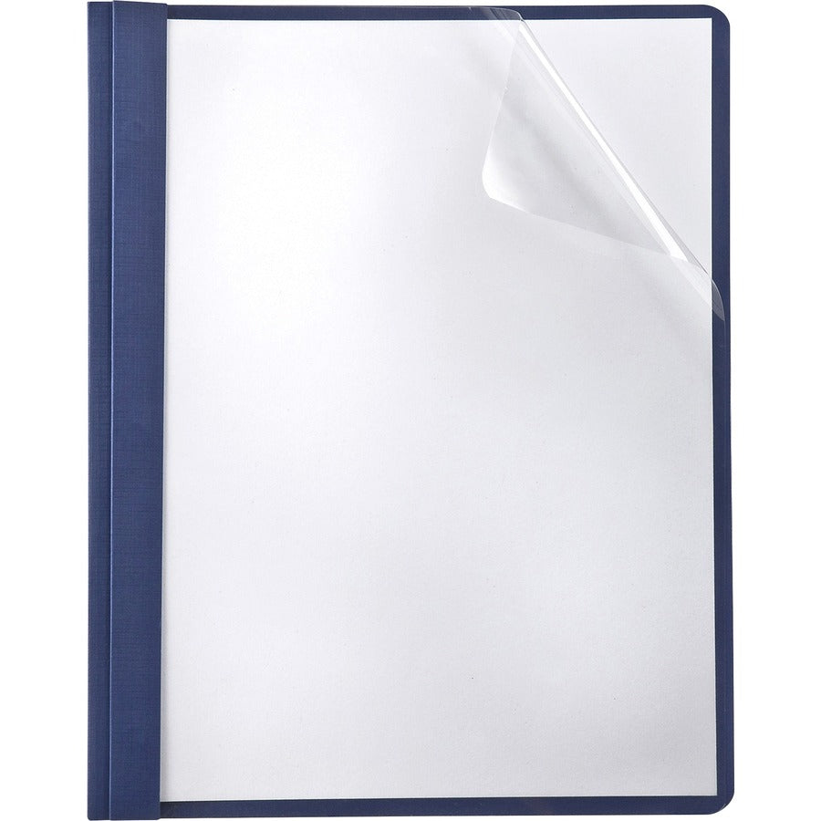 TOPS Letter Report Cover - 8 1/2" x 11" - 85 Sheets Capacity - 3 x Double Tang Fastener - 1/2" for Folder - Navy - Clear Front, Punched, Acid-free, Embossed - 10% Recycled - 25 / Box