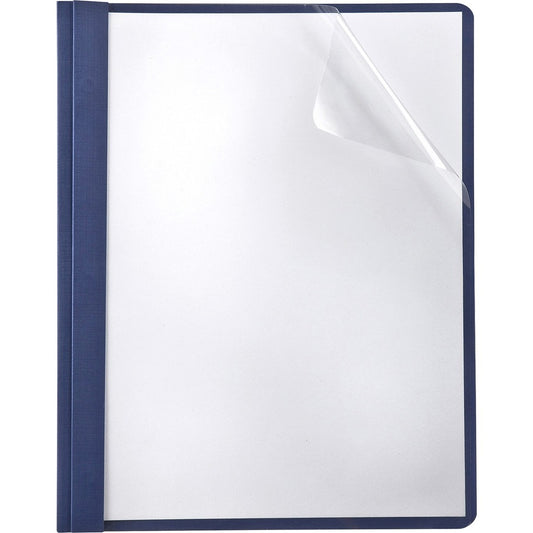 TOPS Letter Report Cover - 8 1/2" x 11" - 85 Sheets Capacity - 3 x Double Tang Fastener - 1/2" for Folder - Navy - Clear Front, Punched, Acid-free, Embossed - 10% Recycled - 25 / Box