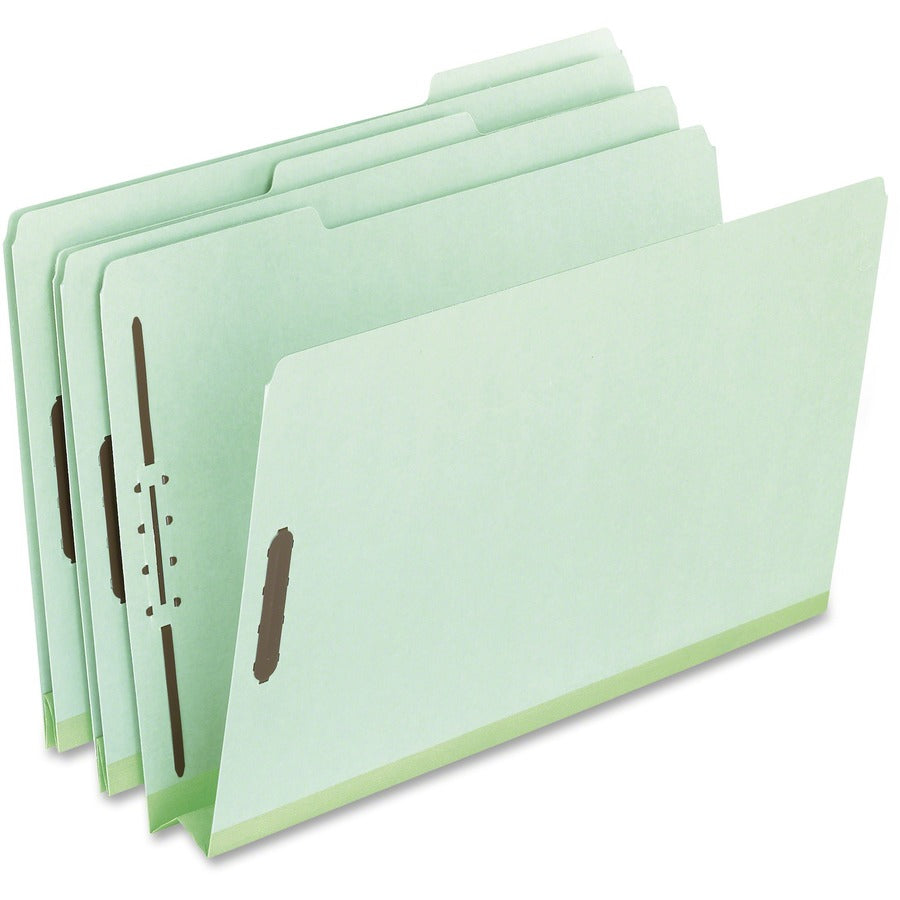 Pendaflex 1/3 Tab Cut Legal Top Tab File Folder - 8 1/2" x 14" - 2" Expansion - 2 Fastener - Top Tab Location - Assorted Tab Position - 25 pt. - Pressboard - Green - 60% Recycled - 25 / Box