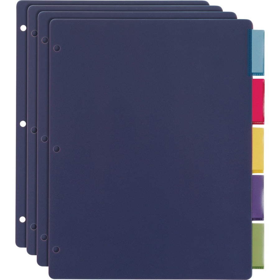 Cardinal&reg, Extra-tough Poly Dividers - 5 Tab(s)/Set - Letter - 8.50" Width x 11" Length - 3 Hole Punched - Polypropylene Divider - Multicolor Tab(s) - Fray Resistant, Tear Resistant, Scratch Resistant, Transfer Safe, Insertable Tab - 4 / Pack