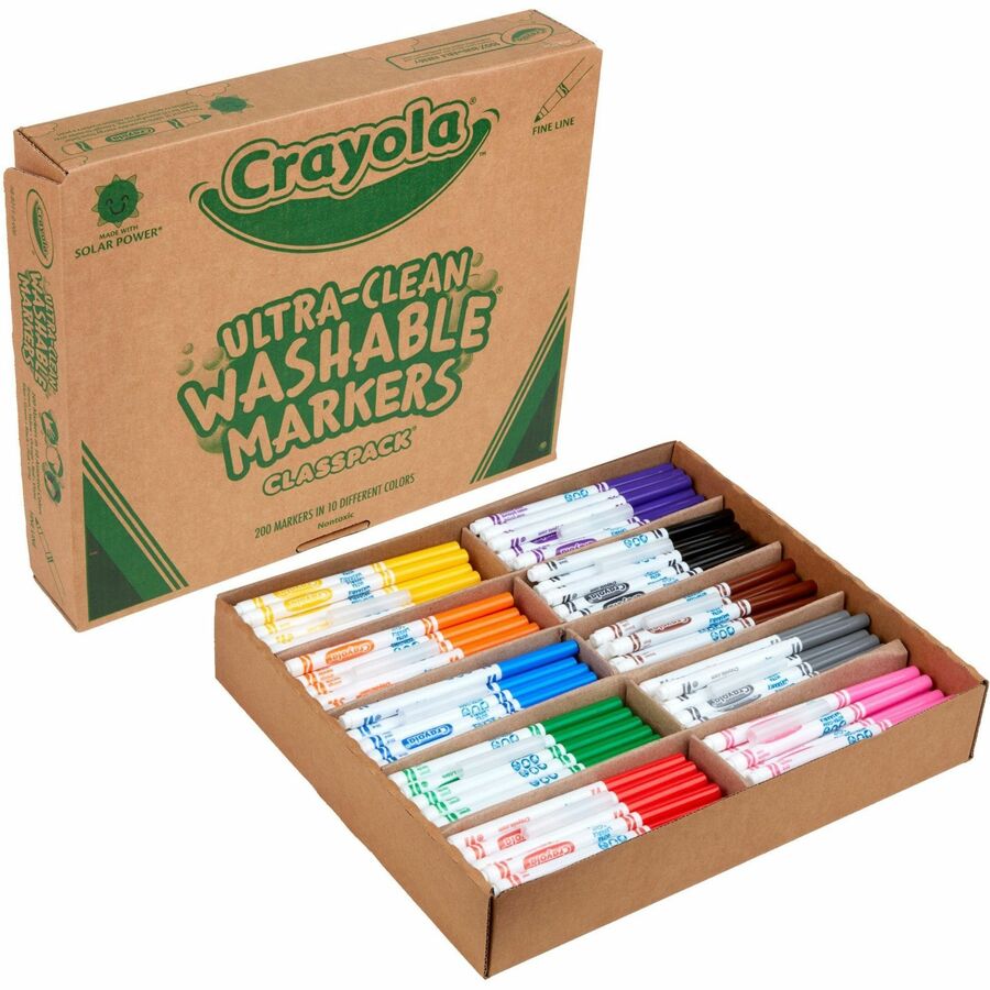 Crayola 10-Color Ultra-Clean Washable Marker Classpack - Washable - Assorted Ink - Water Based - 1 Box