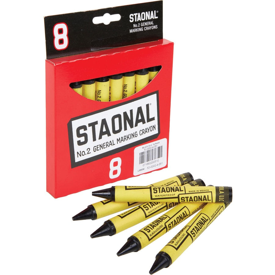 Crayola No. 2 Staonal Marking Wax Crayons - 5" Length x 0.6" Diameter - Black - 1 Box