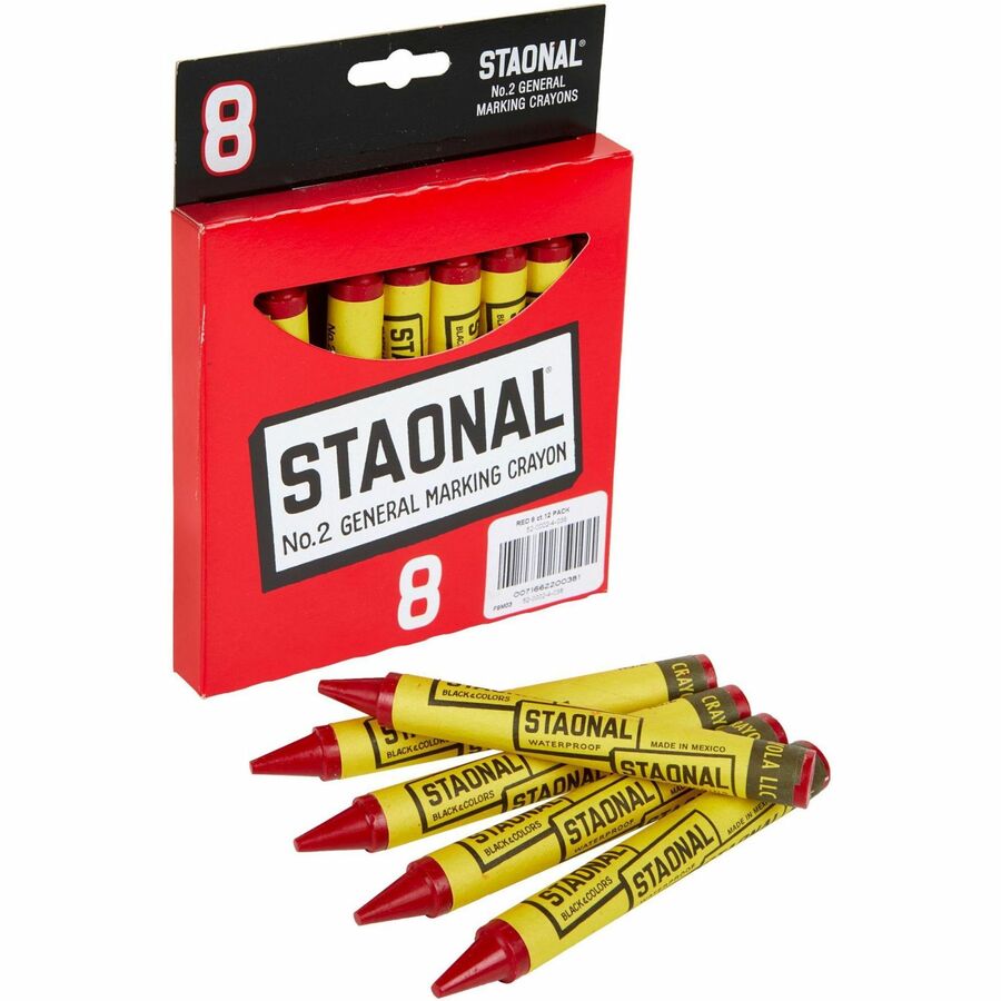 Crayola No. 2 Staonal Marking Wax Crayons - 5" Length x 0.5" Diameter - Red - 1 Box