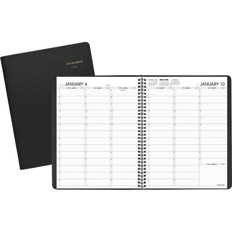 At-A-Glance Appointment Book Planner - Large - Julian Dates - Weekly - 1 Year - January 2027 to January 2028 - 7:00 AM to 8:45 PM - Quarter-hourly, 7:00 AM to 5:30 PM - 1 Week Double Page Layout - 8 1/4" x 11" Sheet Size - White Sheet - Wire Bound - Bl...