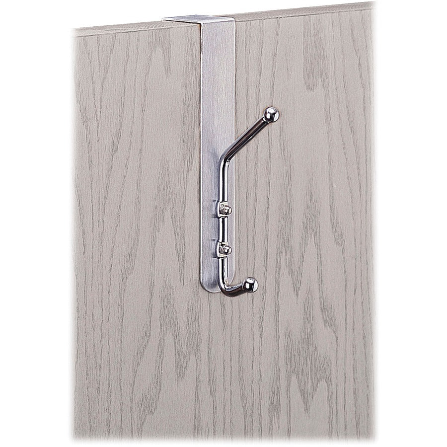 Safco Over-The-Door Coat Hook - 2 Hooks - 10 lb (4.54 kg) Capacity - 8.5" Height x 1.5" Width - 3" Size - for Garment - Steel - Silver - 1 Each