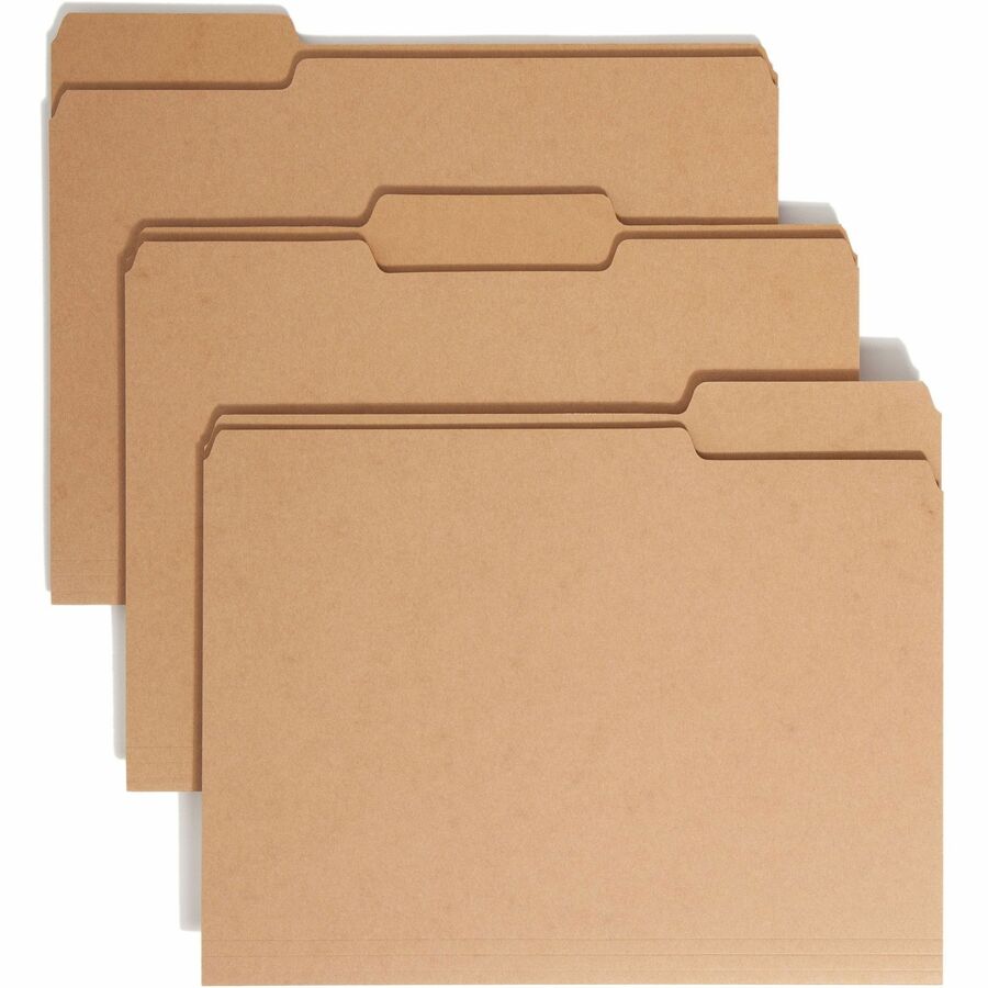Smead 1/3 Tab Cut Letter Top Tab File Folder - 8 1/2" x 11" - 3/4" Expansion - Assorted Tab Position - 1 Plys - Kraft - Heavyweight, Dye-free - 10% Recycled - 50 / Box