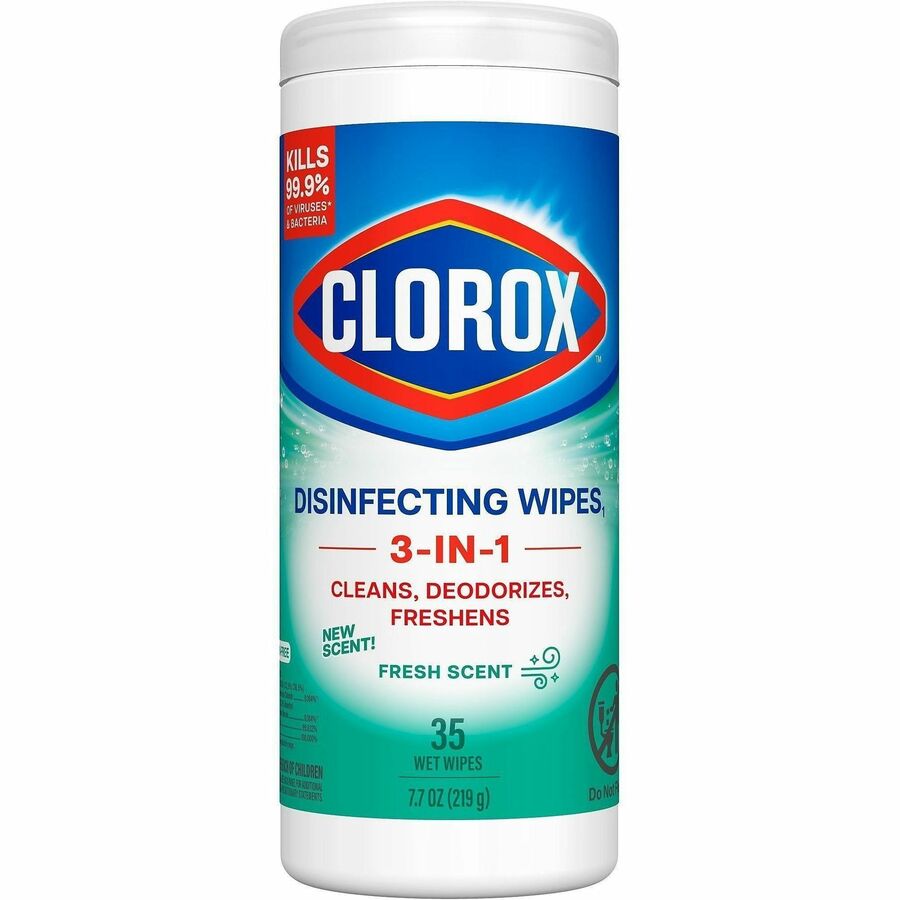 Clorox Disinfecting Cleaning Wipes - Ready-To-Use - Fresh Scent - Disposable, Bleach-free - Green - 35/Tub - 1 Each