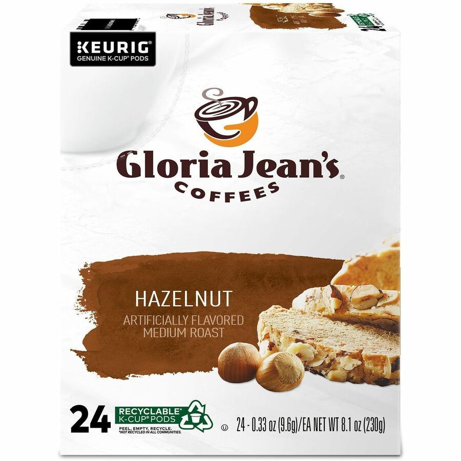 Gloria Jean's K-Cup, Pod Hazelnut Coffee - Compatible with Keurig Brewer - Regular - Medium - K-Cup, Pod - Hazelnut - Kosher - 24 / Box