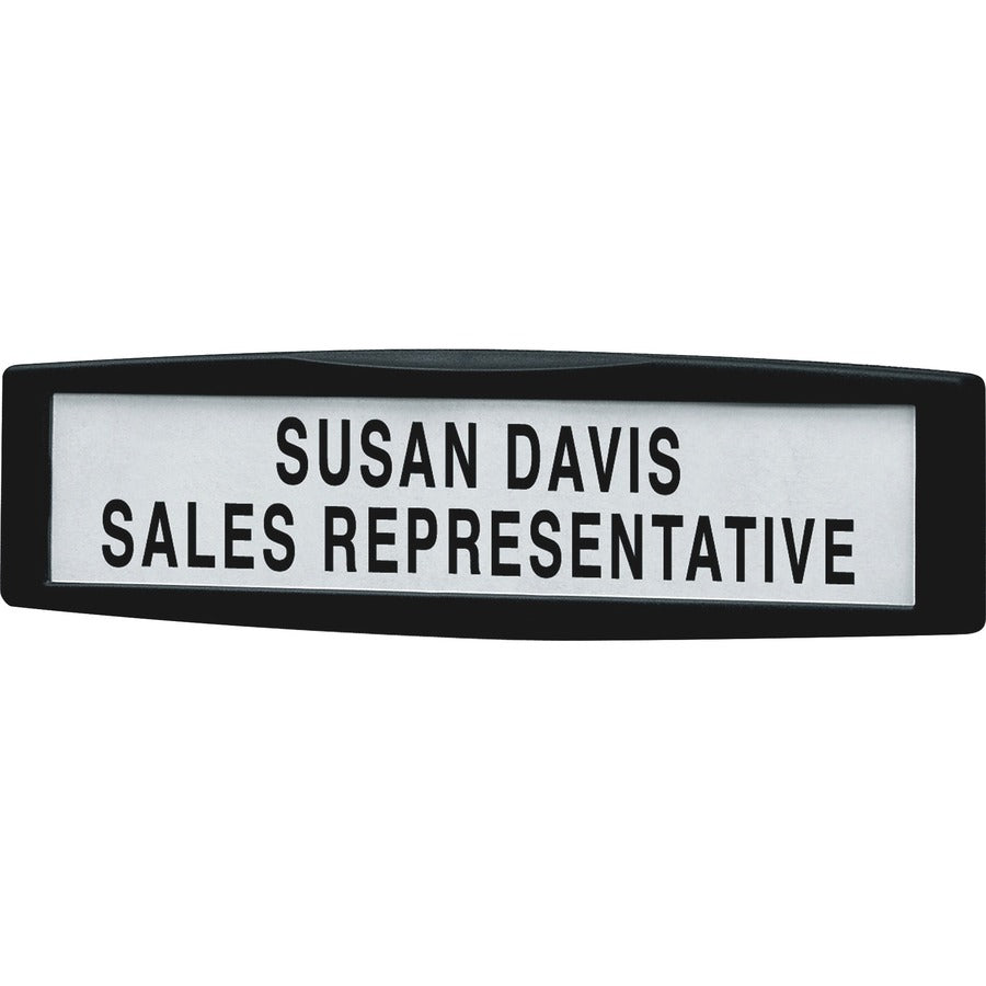 Fellowes Partition Additions Name Plate - 9" Width x 2.5" Height x 0.7" Depth - Rectangular Shape - Wall Mountable - Tackable, Replaceable, Recyclable, Repositionable - Outdoor - Plastic, Steel - Dark Graphite - 1 Each