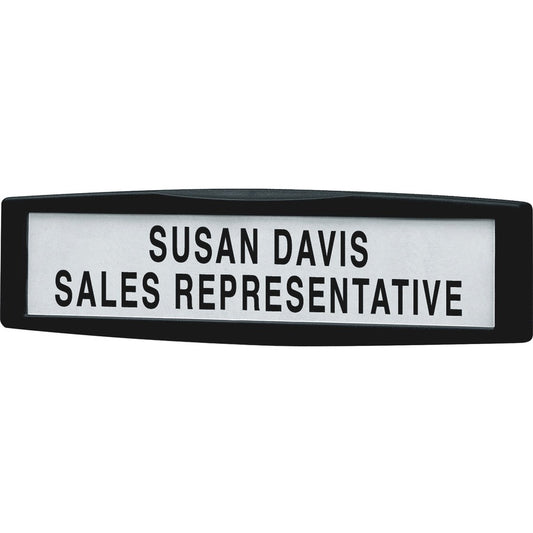Fellowes Partition Additions Name Plate - 9" Width x 2.5" Height x 0.7" Depth - Rectangular Shape - Wall Mountable - Tackable, Replaceable, Recyclable, Repositionable - Outdoor - Plastic, Steel - Dark Graphite - 1 Each