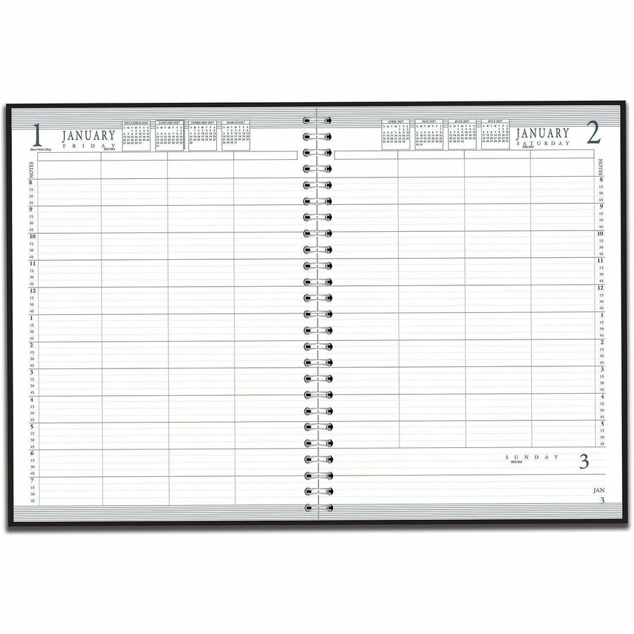 House of Doolittle 4-Person Embossed Cover Daily Appointment Book - Julian Dates - Daily - 1 Year - January 2027 to December 2027 - 8:00 AM to 7:45 PM - Quarter-hourly - 1 Day Single Page Layout - 8" x 11" Sheet Size - Simulated Leather - Black Cover...