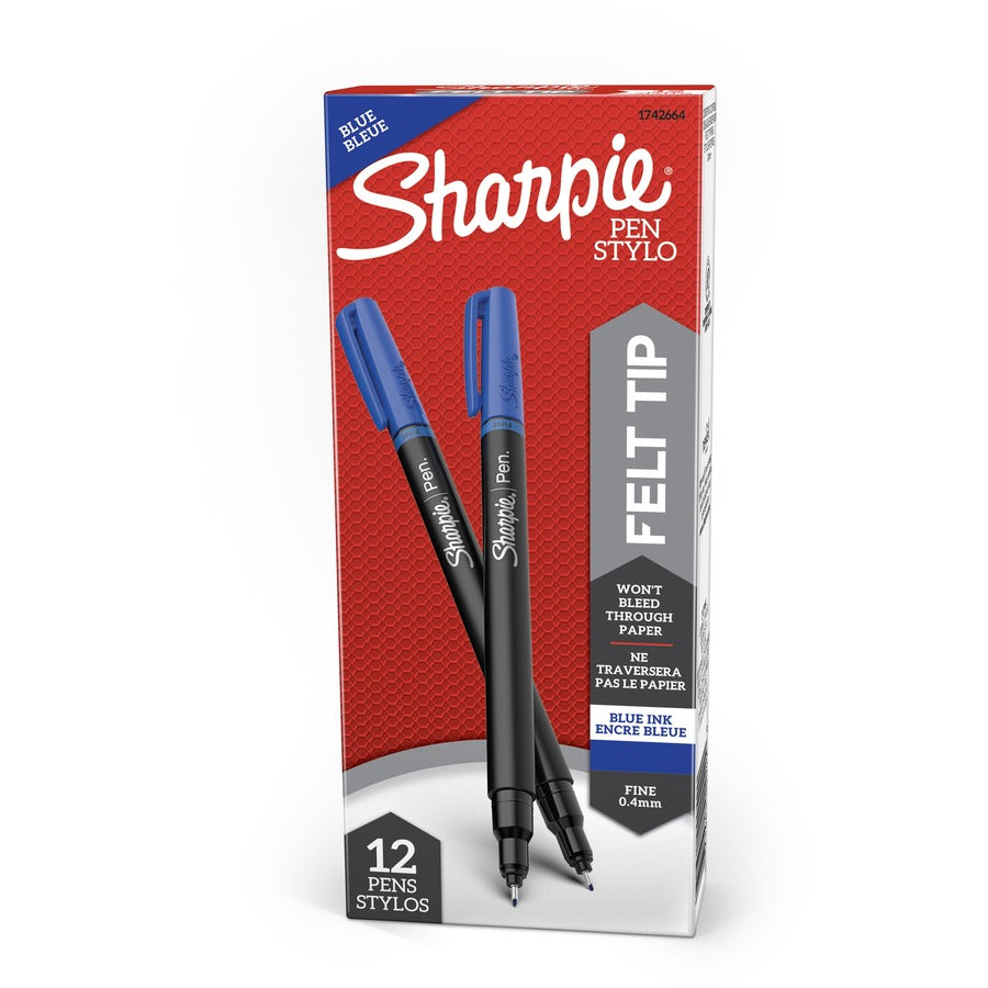 Sharpie Fine Point Pen - Blue Ink - Silver Barrel - 12 / Dozen