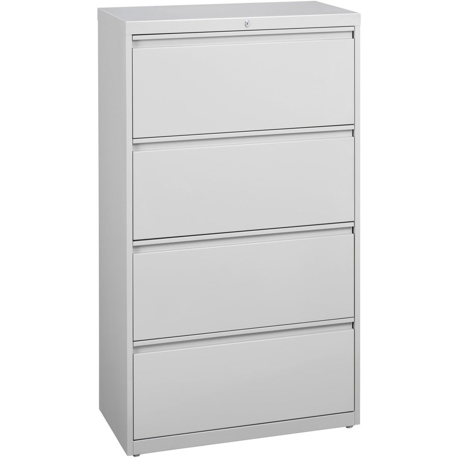 Lorell Fortress Series Lateral File - 36" Width x 18.6" Depth x 52.5" Height - 4 x Drawer(s) for File - Legal, Letter, A4 - Lateral - Rust Proof, Leveling Glide, Interlocking, Ball-bearing Suspension, Label Holder - Light Gray - Baked Enamel - Steel...