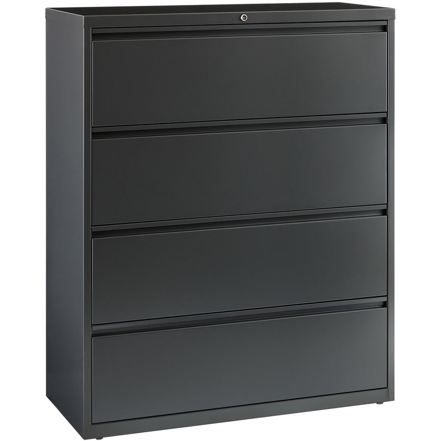 Lorell Fortress Series Lateral File - 42" Width x 18.6" Depth x 52.5" Height - 4 x Drawer(s) - Legal, Letter, A4 - Lateral - Rust Proof, Leveling Glide, Interlocking, Reinforced, Hanging Rail - Charcoal - Baked Enamel - Steel - Recycled