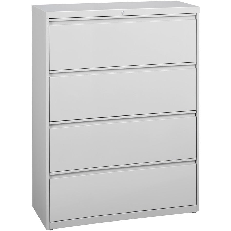 Lorell Fortress Series Lateral File - 42" Width x 18.6" Depth x 52.5" Height - 4 x Drawer(s) for File - Legal, Letter, A4 - Lateral - Rust Proof, Leveling Glide, Interlocking, Ball-bearing Suspension, Label Holder - Light Gray - Baked Enamel - Steel...
