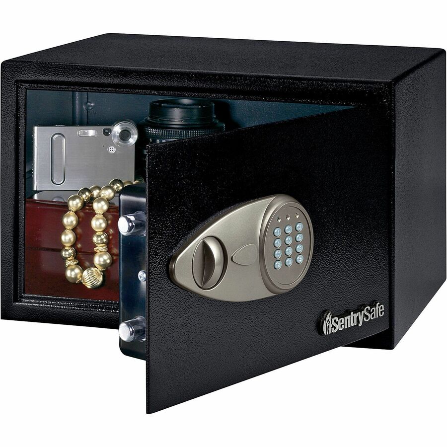Sentry Safe Small Security Safe with Electronic Lock - 0.50 ft� - Key Lock - 2 Live-locking Bolt(s) - Internal Size 8.50" Height x 13.62" Width x 8.62" Depth - Overall Size 8.7" Height x 13.8" Width x 10.6" Depth - Black - Steel