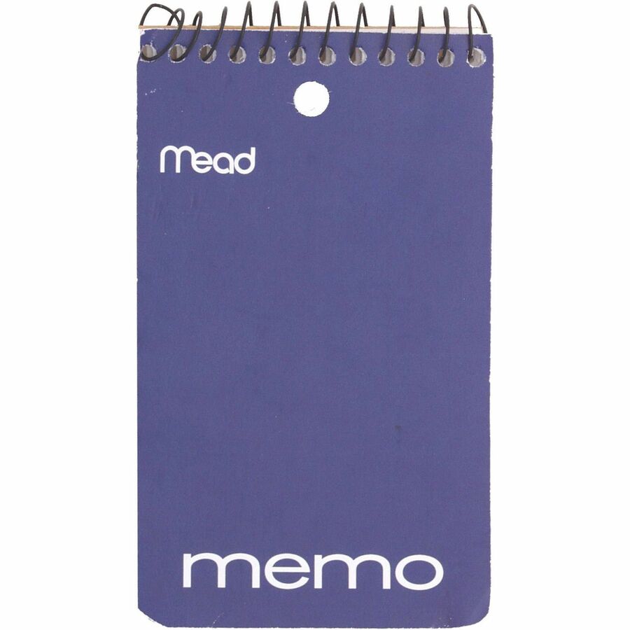 Mead Wirebound Memo Book - 60 Sheets - 120 Pages - Wire Bound - College Ruled Front Ruling - 3" x 5" Sheet Size - White Paper - Assorted Cardboard Cover - Stiff-back, Hole-punched - 1 Each