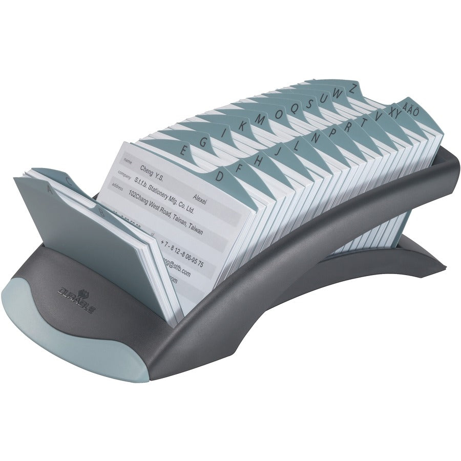 DURABLE Telindex Desk Address Card Files - 500 Card Capacity - For 2.87" x 4.12" Size Card - 25 A-Z Index Guide - Black, Gray