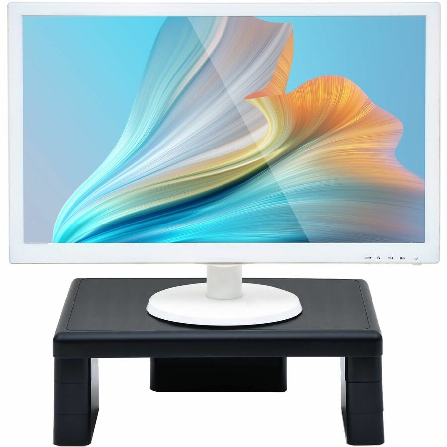 DAC&reg, Stax MP-107 Ergonomic Height-Adjustable Monitor Riser/Laptop Stand, Black - 66 lb Load Capacity - 4.75" Height x 13" Width x 10.50" Depth - Black - For Monitor, Notebook, Fax Machine - Ergonomic, Sturdy, Non-Slip Surface, Storage Space, Flexib...