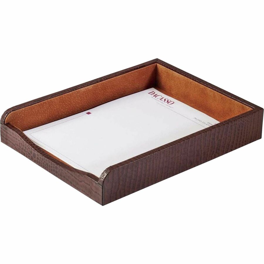 Dacasso Crocodile Embossed Single Letter Tray - 2" Height x 10.50" Width x 13.75" Length - Desktop - Brown - Leather - 1 Each