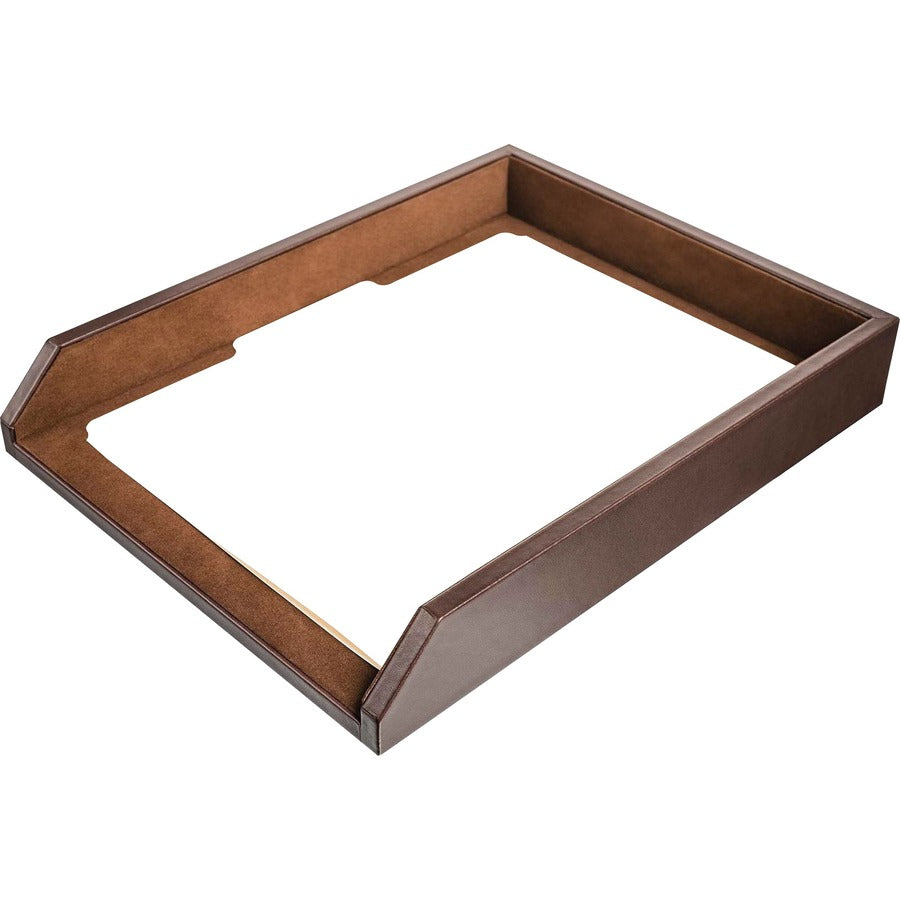 Dacasso Single Front Load Tray - 2" Height x 10.50" Width x 13.75" Length - Desktop - Chocolate - Leather - 1 Each