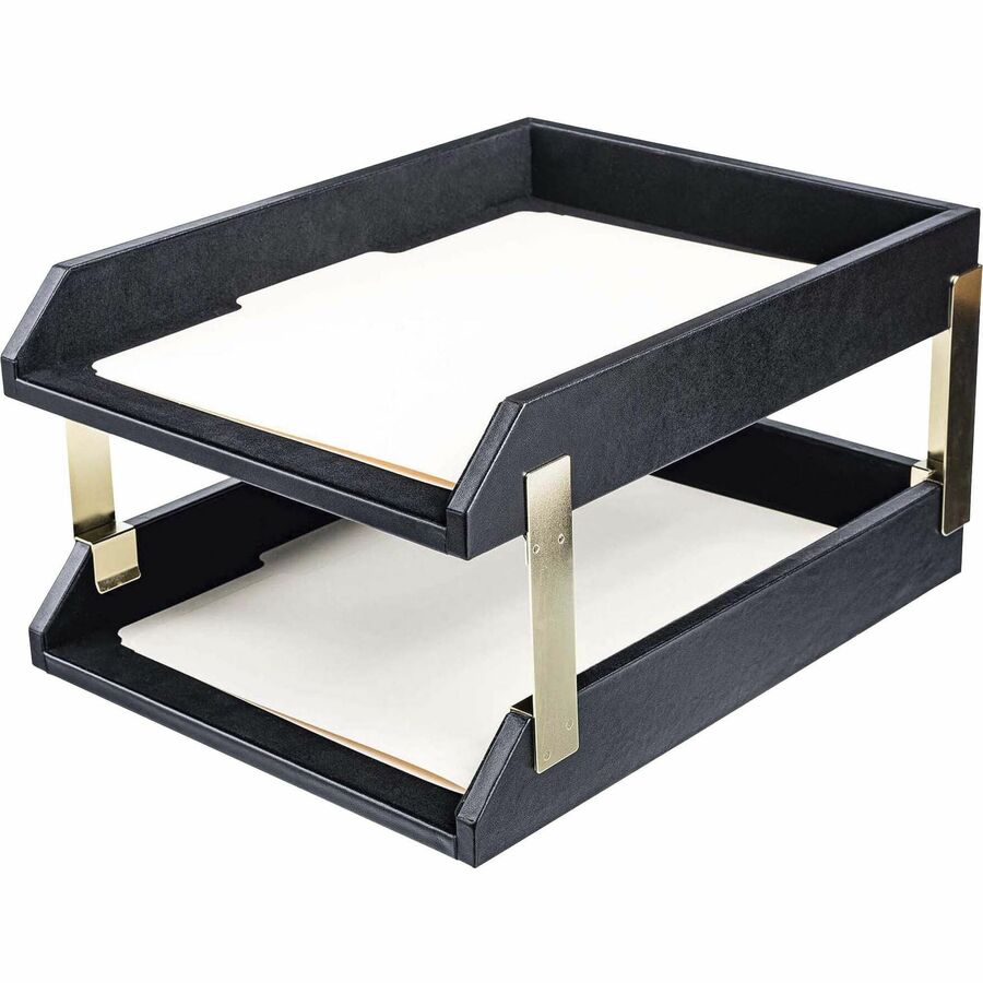 Dacasso Double Letter/ Legal Tray - 2 Tier(s) - 7.25" Height x 10.50" Width x 13.75" Length - Black - Leather - 1 Each