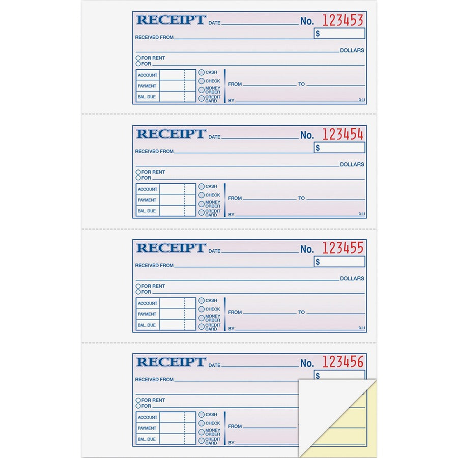 Adams Money/Rent Receipt Book - 200 Sheet(s) - Tape Bound - 2 Part - Carbonless Copy - 7.62" x 11" Sheet Size - White - 1 Each