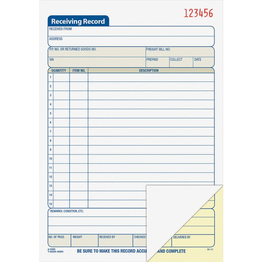Adams Carbonless Receiving Record Book - 50 Sheet(s) - 2 Part - Carbonless Copy - 5.56" x 8.43" Sheet Size - White - 1 Each