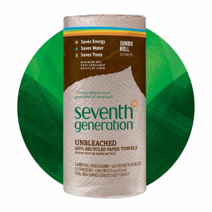 Seventh Generation 100% Recycled Paper Towels - 2 Ply - 11" Width x 9" Length - 120 Sheets/Roll - Brown - Paper - 1 Roll