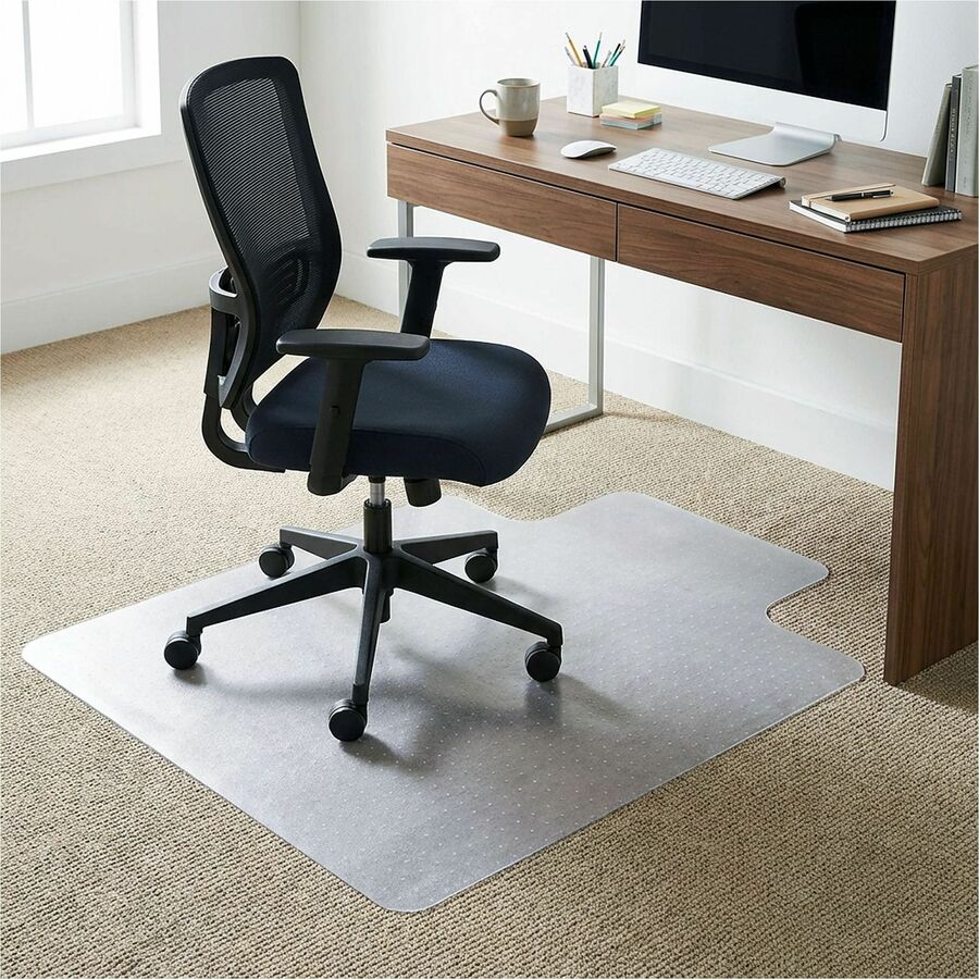 Lorell Lipped Chair Mat for Medium-Pile Carpet - 36" x 48" - Carpeted Floor - 36" Width x 48" Depth x 0.100" Thickness - Lip Size 10" Length x 20" Width - Vinyl - Clear - 1 Each